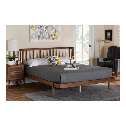 Calderon Retro-Modern Walnut Brown Finished Wood Queen Size Platform Bed