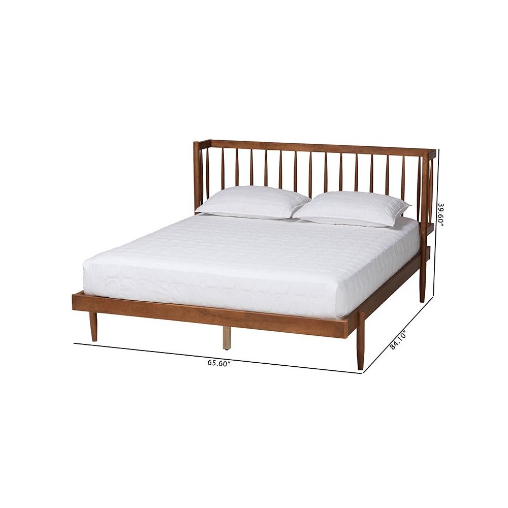 Calderon Retro-Modern Walnut Brown Finished Wood Queen Size Platform Bed