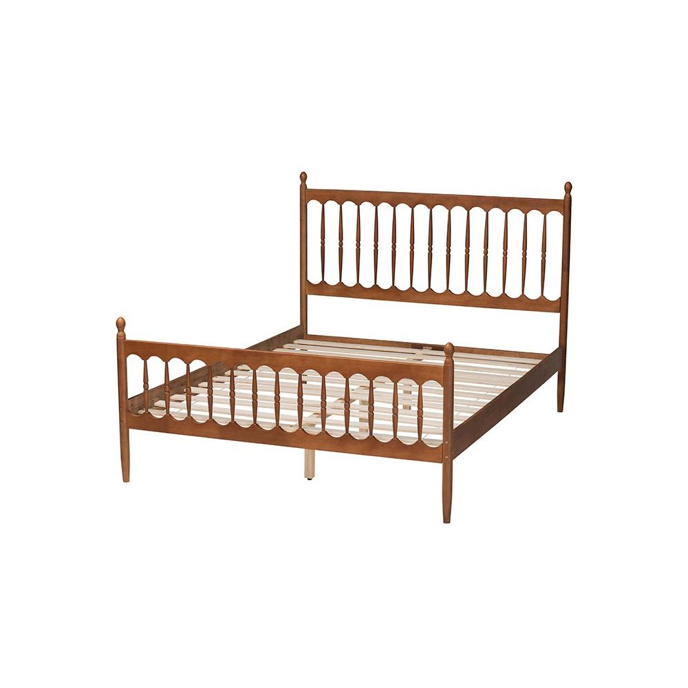 Deance Retro-Modern Walnut Brown Finished Wood Queen Size Platform Bed