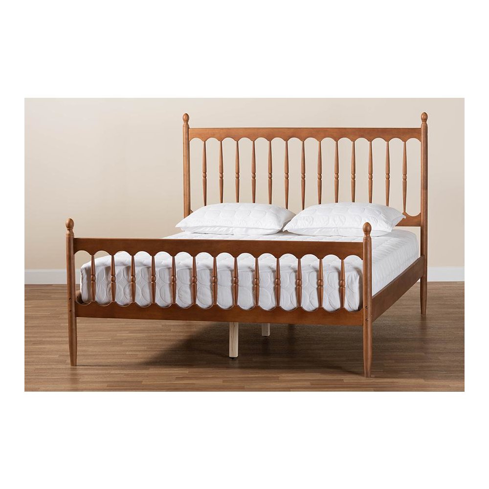 Deance Retro-Modern Walnut Brown Finished Wood Queen Size Platform Bed