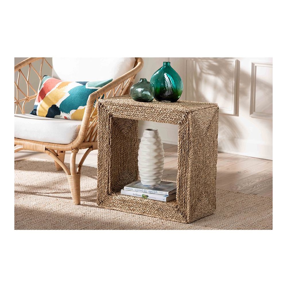 Adonica Modern Bohemian Natural Brown Jute and Wood End Table