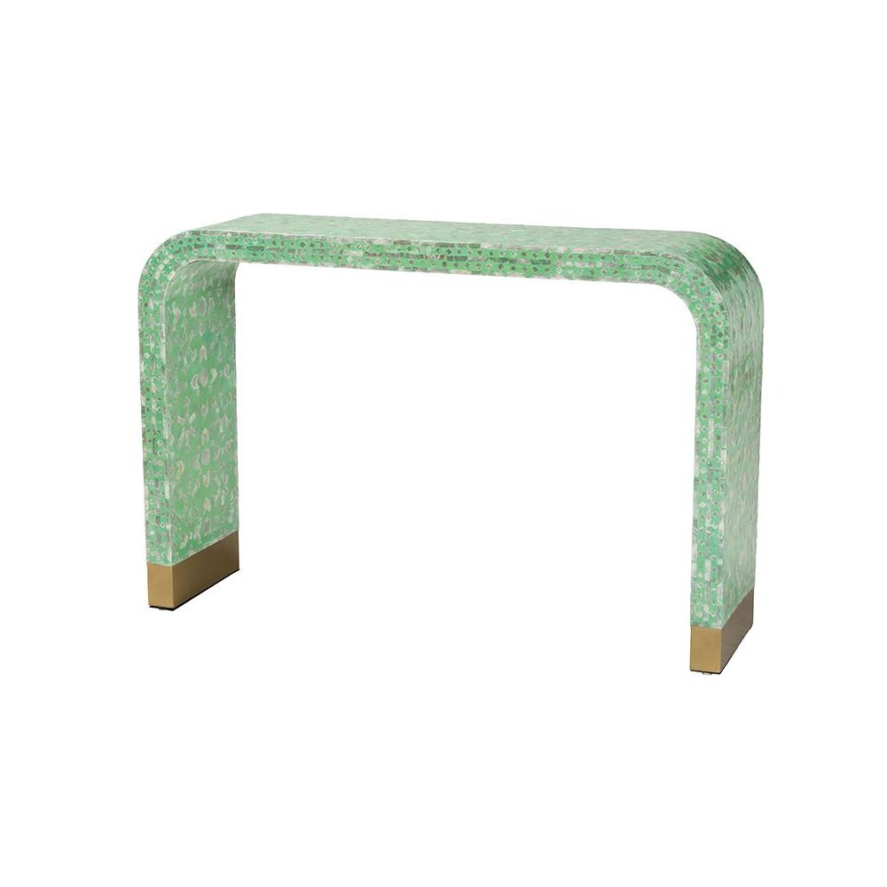 Didrika Modern Bohemian Seafoam Green Mother of Peral Console Table