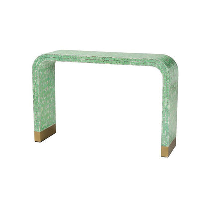 Didrika Modern Bohemian Seafoam Green Mother of Peral Console Table
