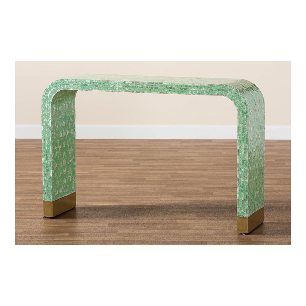 Didrika Modern Bohemian Seafoam Green Mother of Peral Console Table