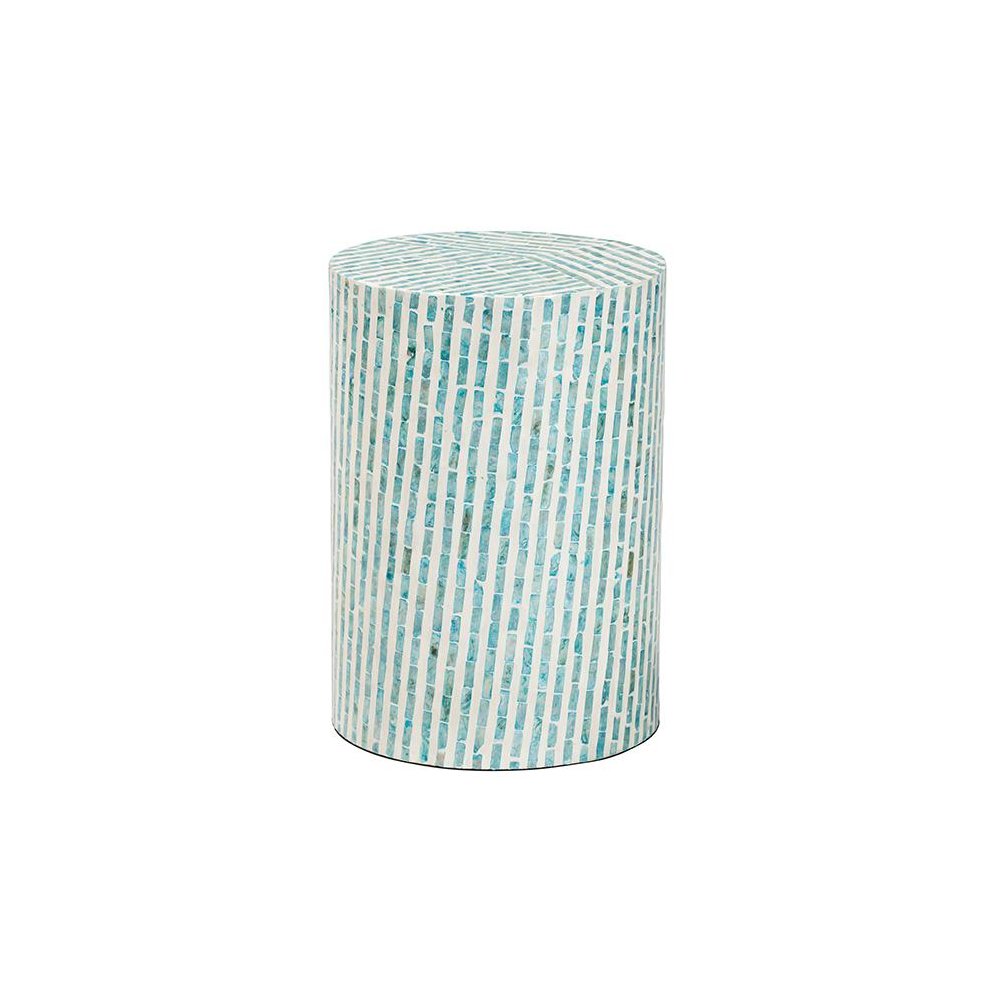 Baxton Studio Draven Modern Bohemian White and Blue Mother of Pearl End Table
