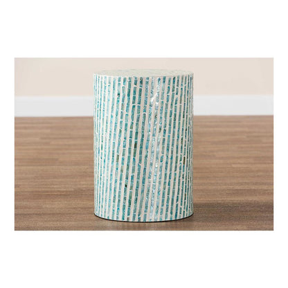 Baxton Studio Draven Modern Bohemian White and Blue Mother of Pearl End Table