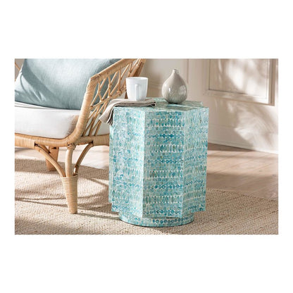Baxton Studio Olesia Modern Bohemian Blue Mother of Pearl End Table
