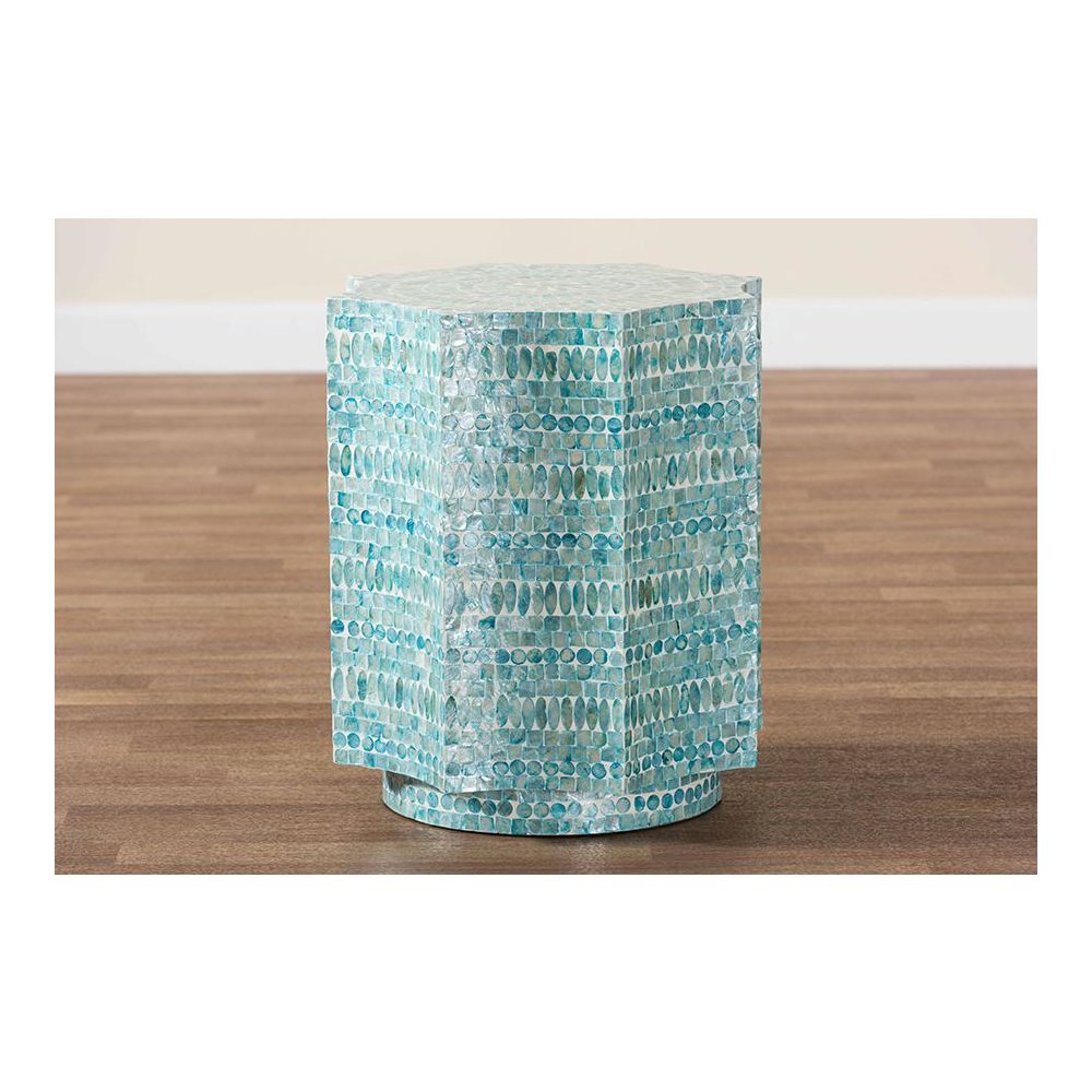 Baxton Studio Olesia Modern Bohemian Blue Mother of Pearl End Table