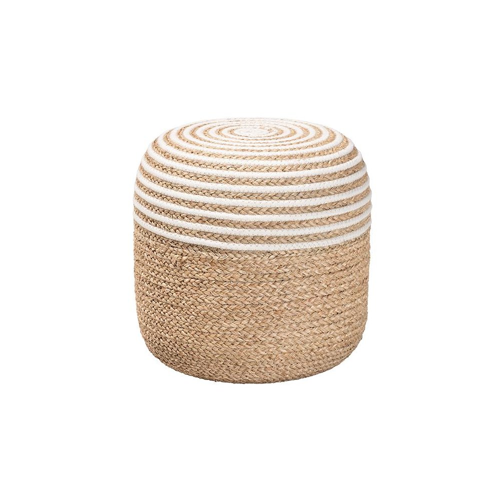 Bohemian Natural Brown Seagrass and Woven Rope Ottoman Footstool