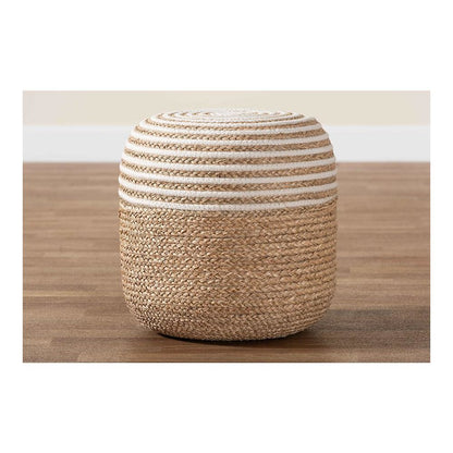 Bohemian Natural Brown Seagrass and Woven Rope Ottoman Footstool