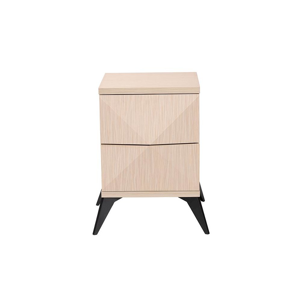 Modern Two-Tone Light Brown and Black Wood 2-Drawer Nightstand