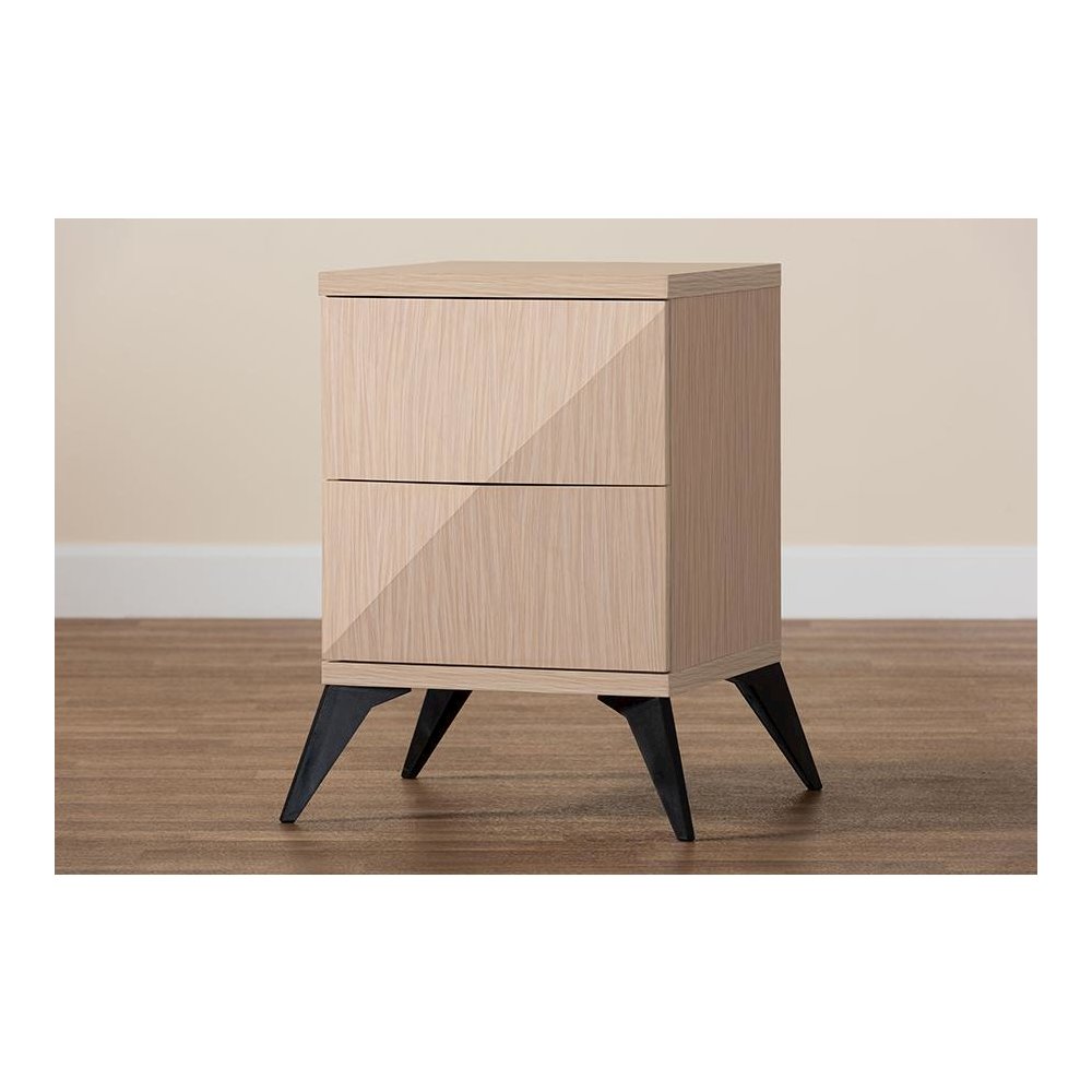 Modern Two-Tone Light Brown and Black Wood 2-Drawer Nightstand