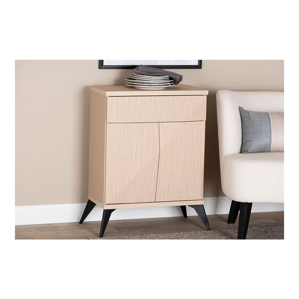 Modern Two-Tone Light Brown and Black Wood 2-Door Sideboard Buffet