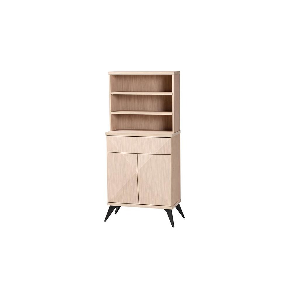 Draper Mid-Century Modern Two-Tone Light Brown and Black Wood Kitchen Cabinet