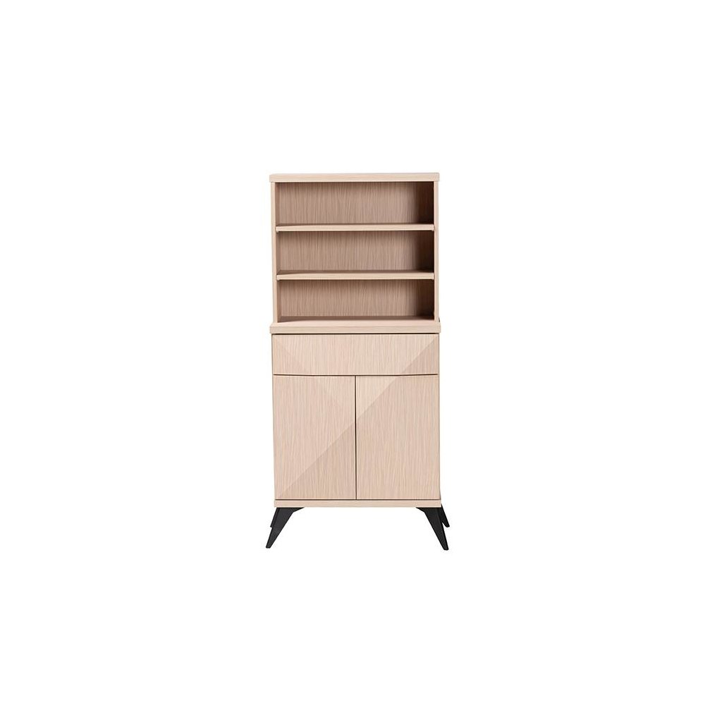 Draper Mid-Century Modern Two-Tone Light Brown and Black Wood Kitchen Cabinet
