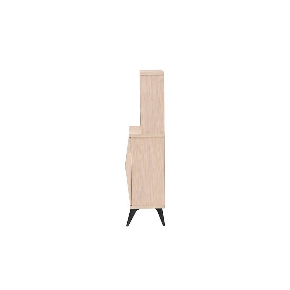 Draper Mid-Century Modern Two-Tone Light Brown and Black Wood Kitchen Cabinet