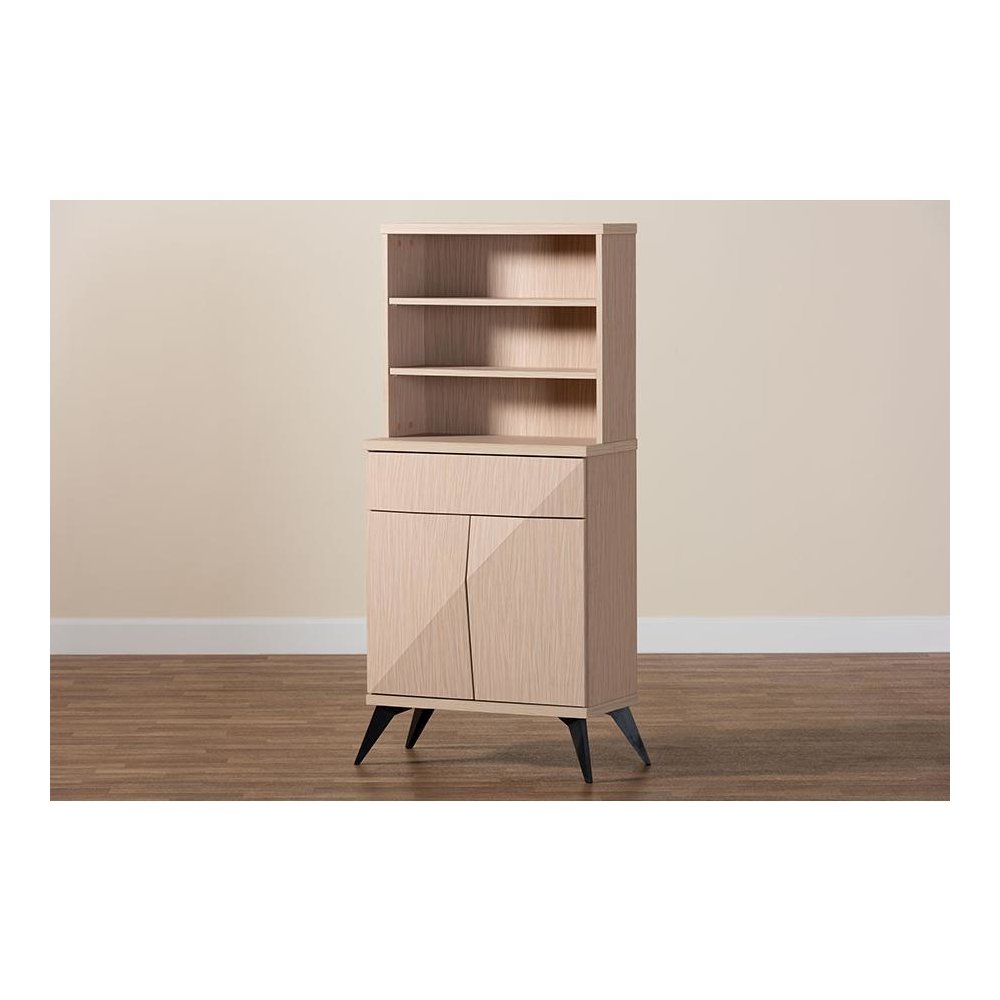 Draper Mid-Century Modern Two-Tone Light Brown and Black Wood Kitchen Cabinet