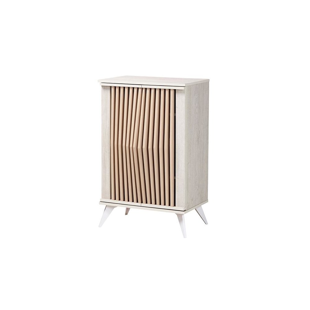 Modern Transitional Light Grey and Brown Wood 2-Door Storage Cabinet