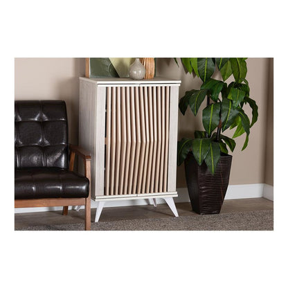 Modern Transitional Light Grey and Brown Wood 2-Door Storage Cabinet