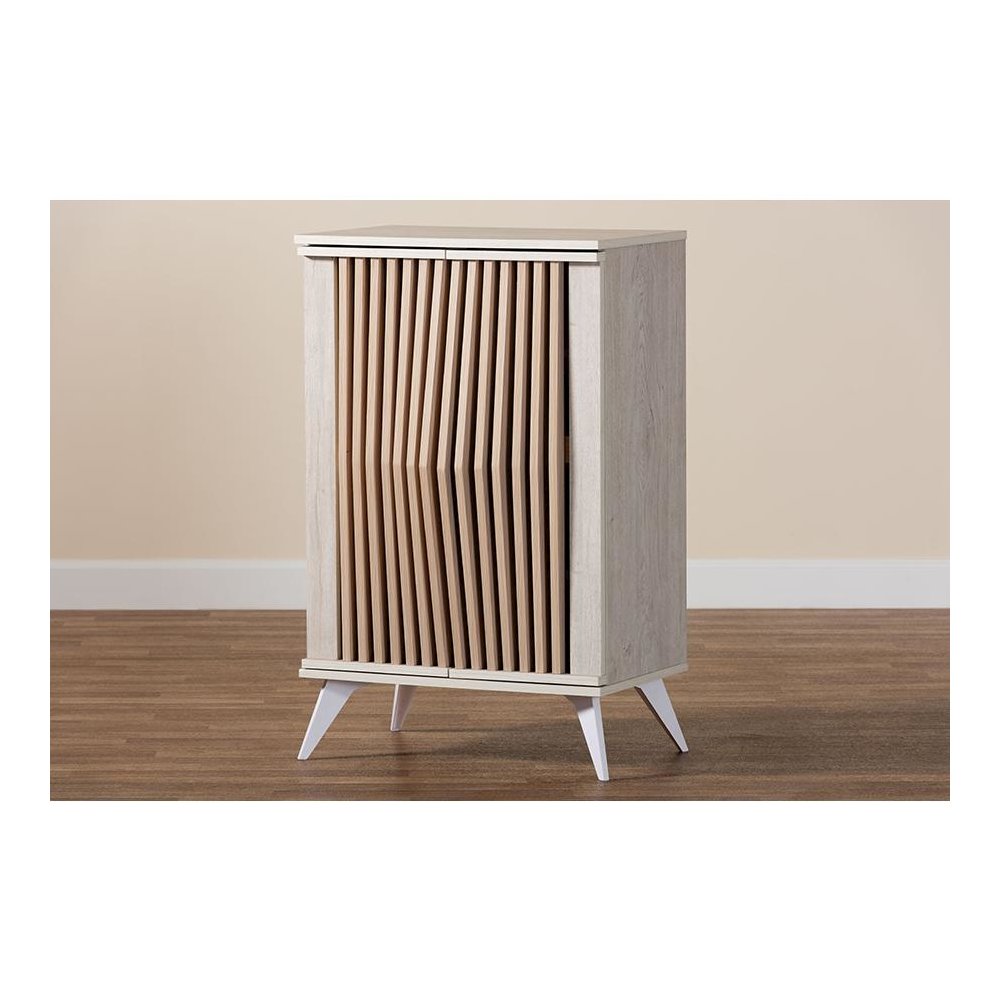 Modern Transitional Light Grey and Brown Wood 2-Door Storage Cabinet
