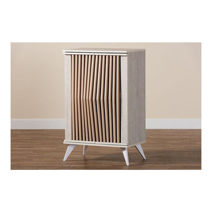 Modern Transitional Light Grey and Brown Wood 2-Door Storage Cabinet