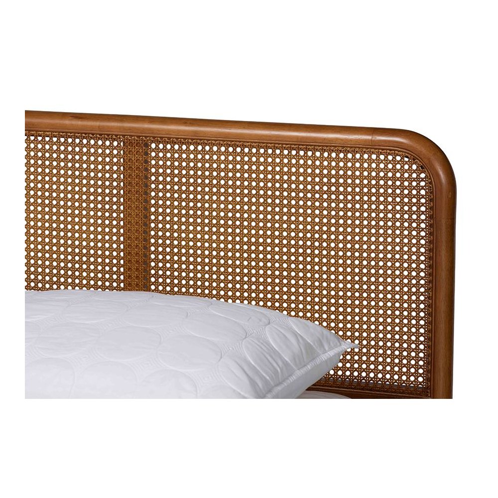 Light Grey Velvet Fabric and Walnut Brown Finished Wood Queen Size Platform Bed