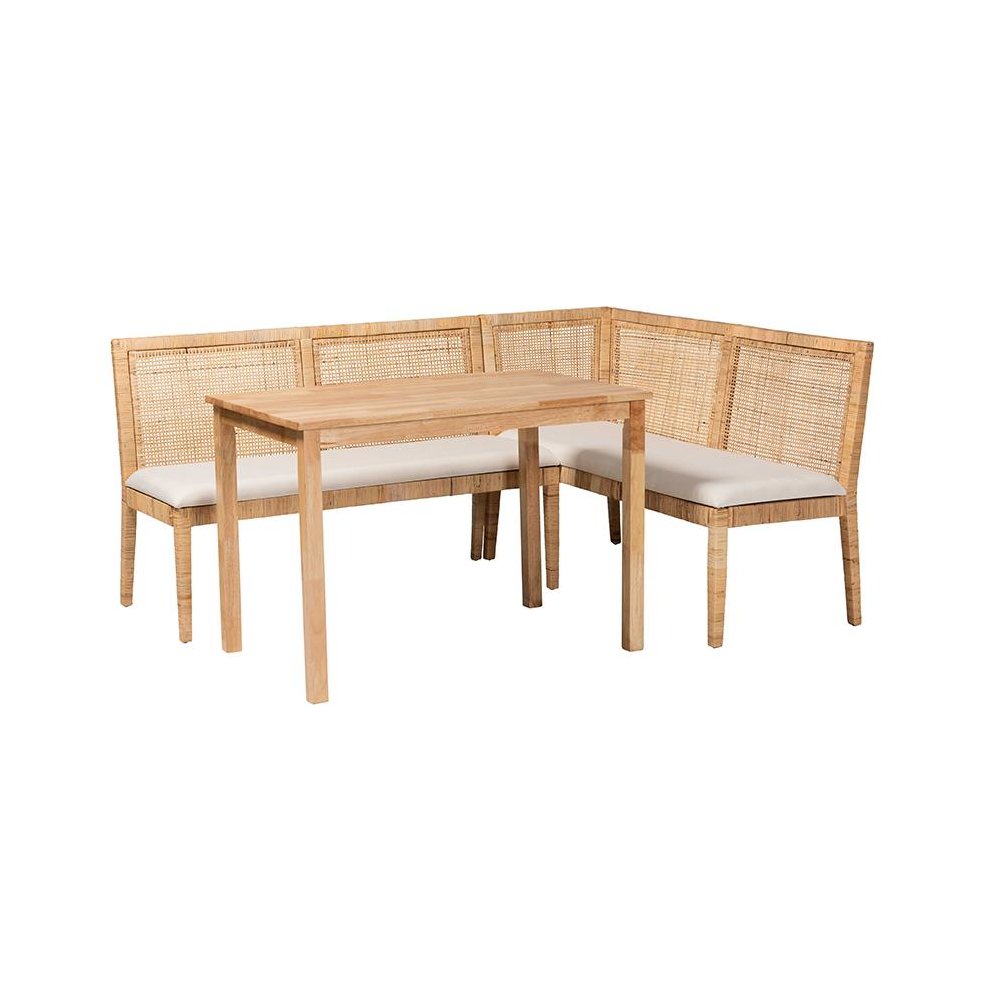 Kalimantan Bohemian Light Honey Rattan 3-Piece Dining Nook Set