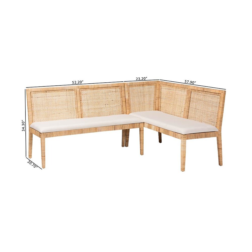 Kalimantan Bohemian Light Honey Rattan 2-Piece Banquette Set