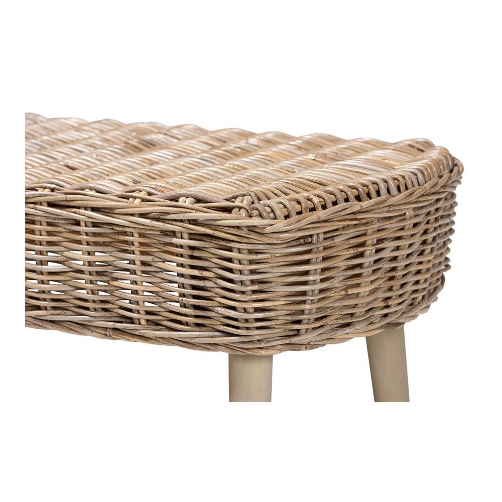 Raisa Modern Bohemian Natural Kubu Rattan and Grey Acacia Wood Accent Bench