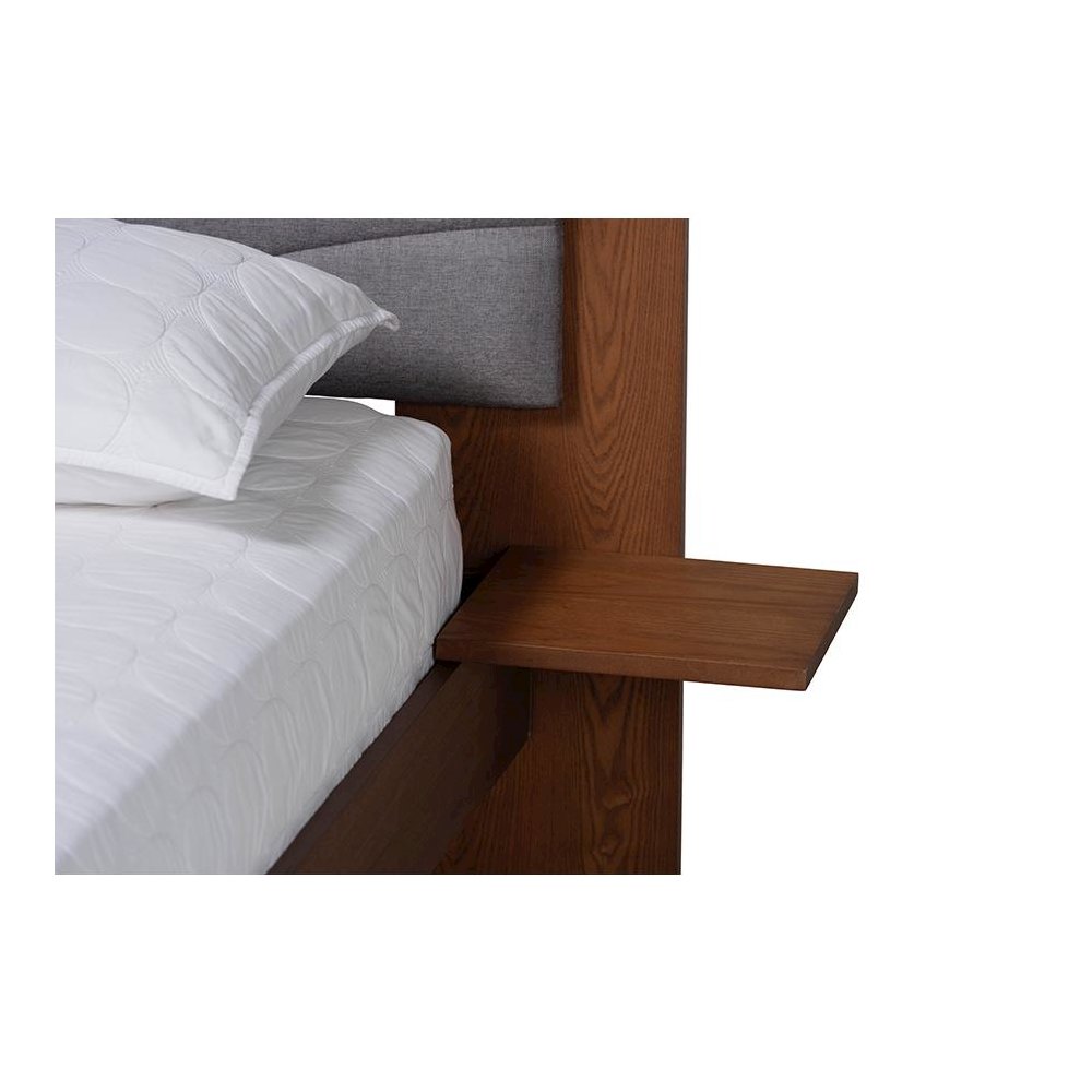 Walnut Brown Wood Queen Size Platform Bed With Floating Side Table
