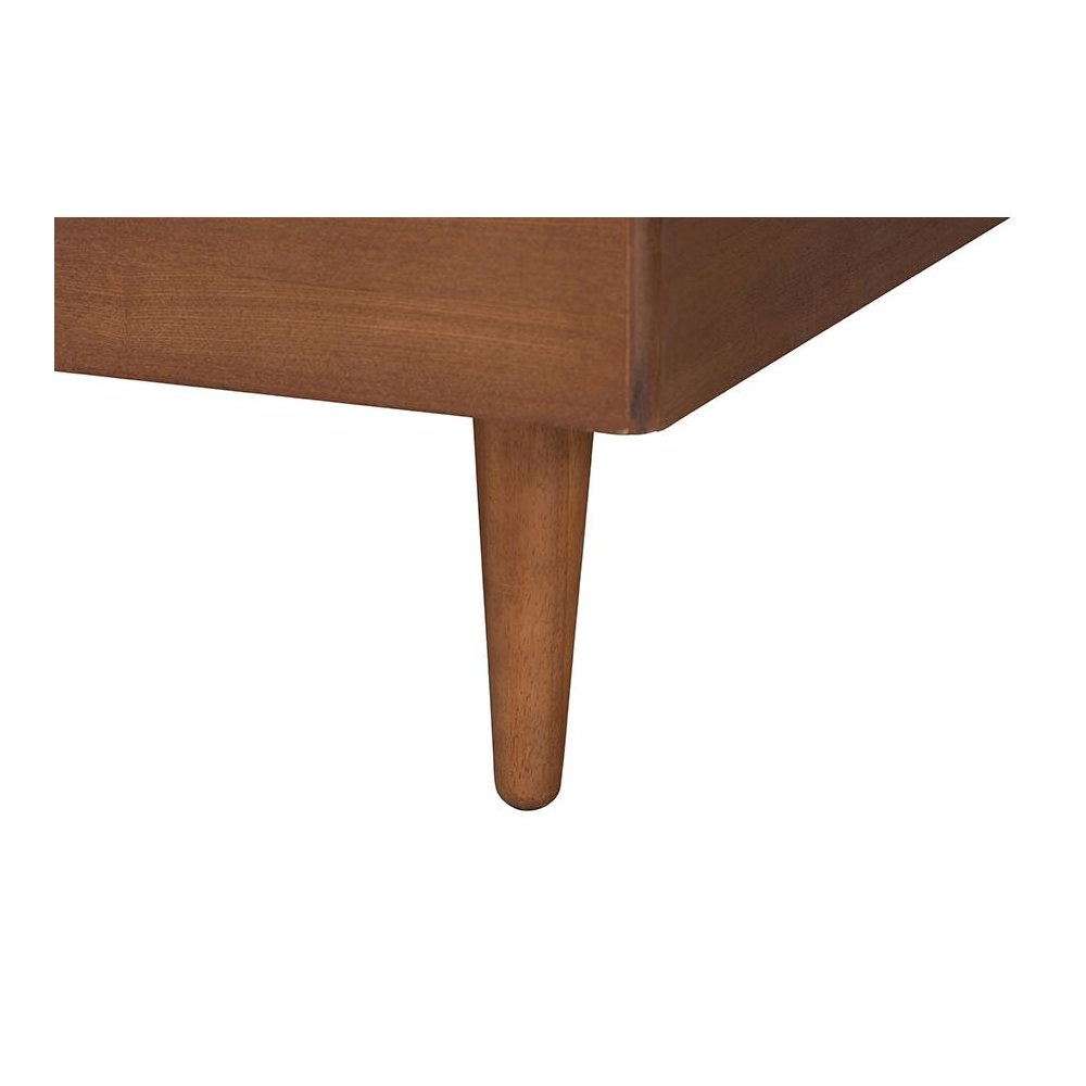 Walnut Brown Wood Queen Size Platform Bed With Floating Side Table