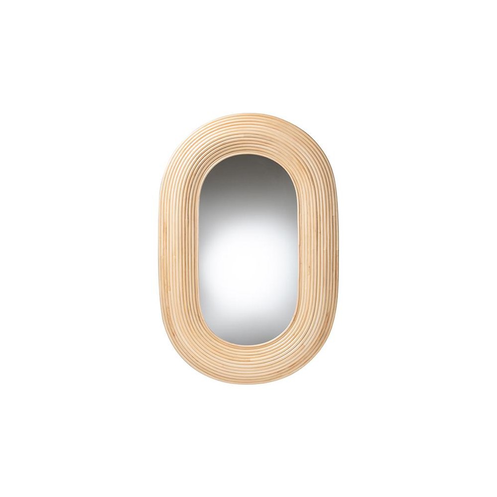 Drucilla Modern Bohemian Natural Brown Rattan Oval Accent Wall Mirror