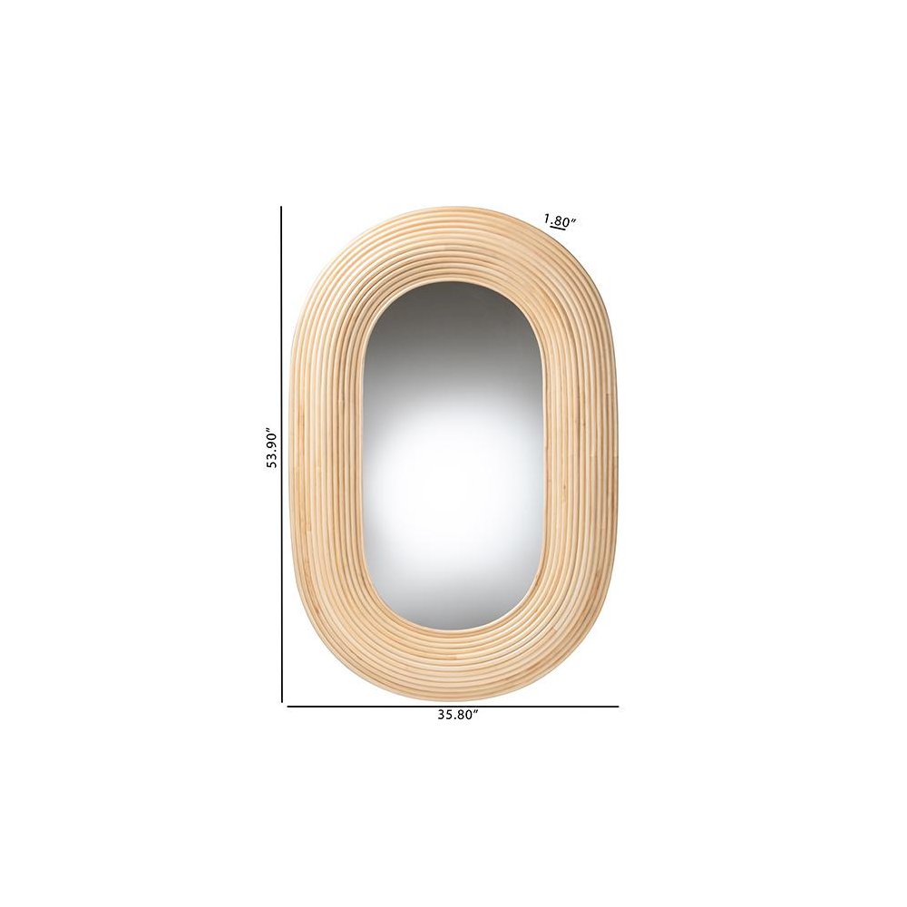 Drucilla Modern Bohemian Natural Brown Rattan Oval Accent Wall Mirror