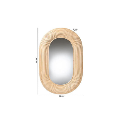 Drucilla Modern Bohemian Natural Brown Rattan Oval Accent Wall Mirror