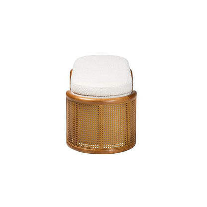 Baxton Studio Basira Japandi Cream Boucle Fabric Storage Bench with Woven Rattan
