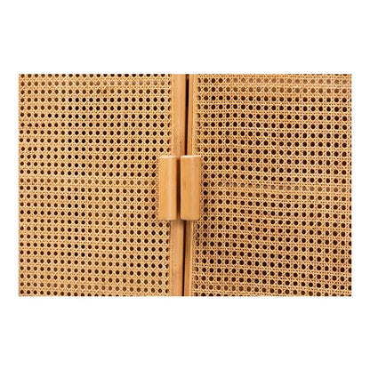 Curacao Modern Bohemian Light Honey Rattan 2-Door Storage Cabinet