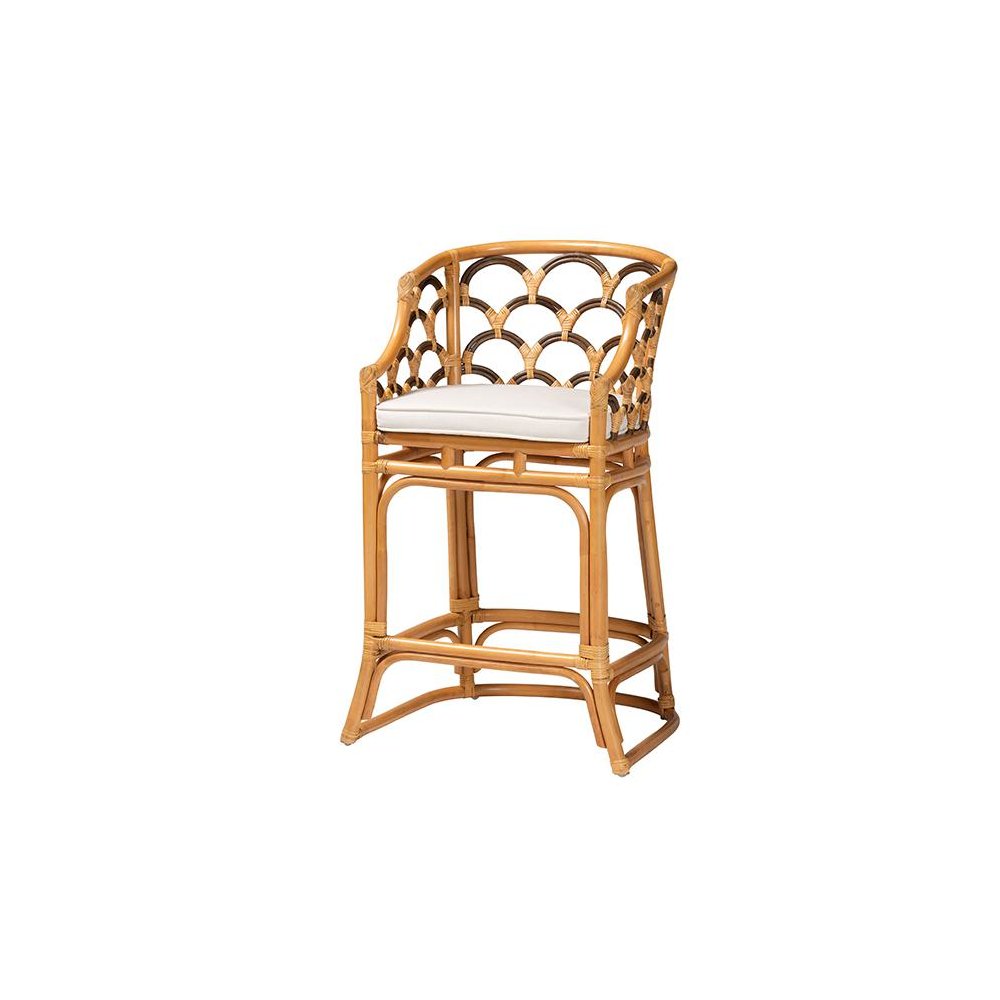 Veneto Modern Bohemian Light Honey and Dark Brown Rattan Bar Stool