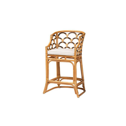 Veneto Modern Bohemian Light Honey and Dark Brown Rattan Bar Stool