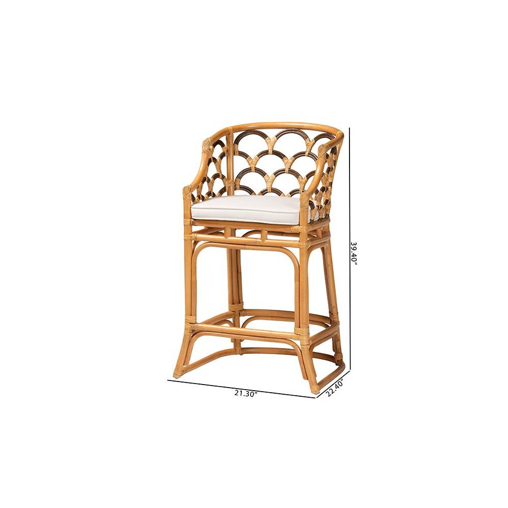 Veneto Modern Bohemian Light Honey and Dark Brown Rattan Bar Stool