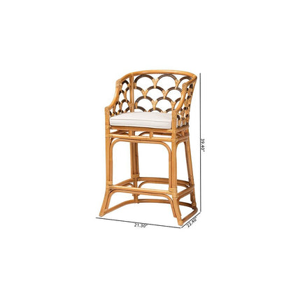 Veneto Modern Bohemian Light Honey and Dark Brown Rattan Bar Stool