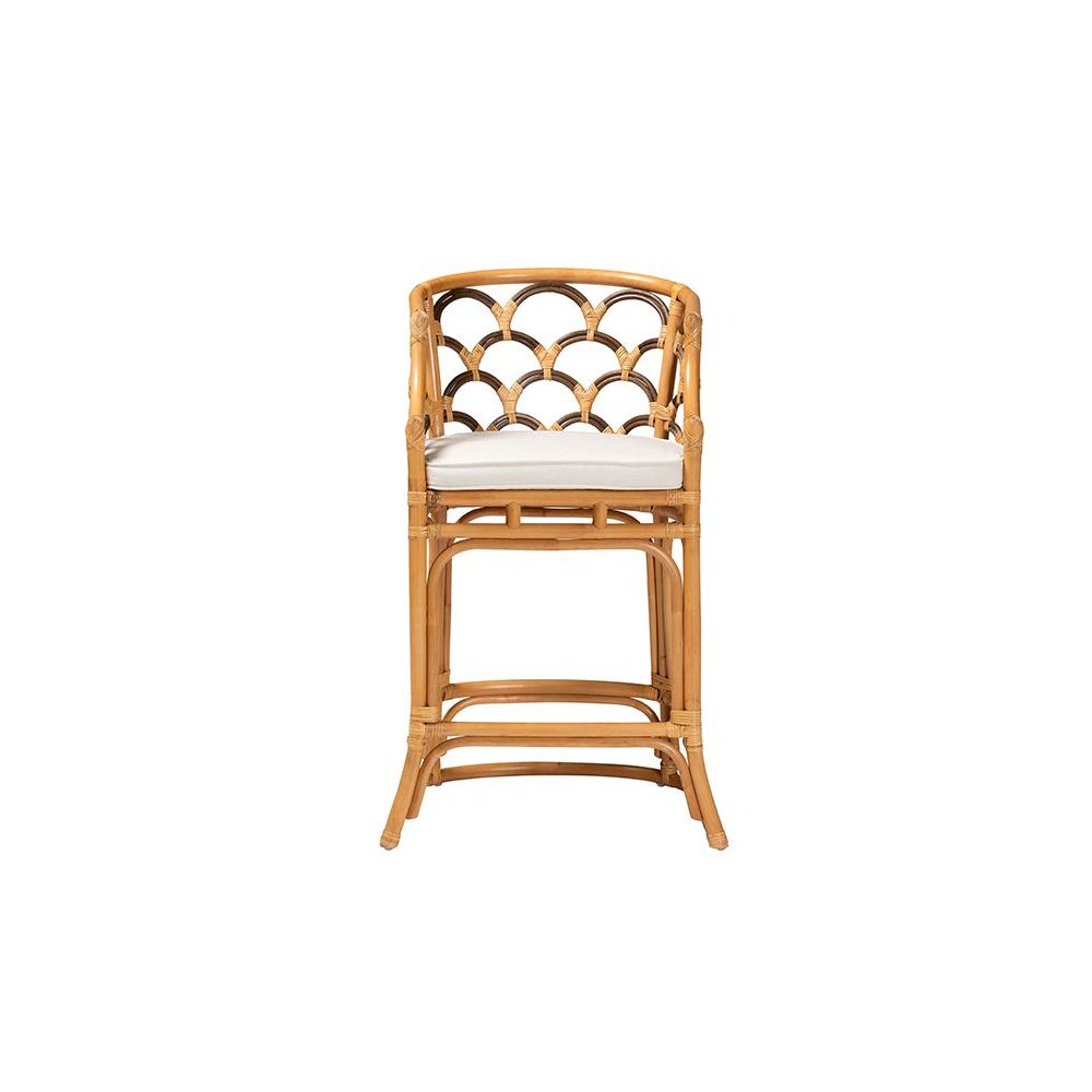 Veneto Modern Bohemian Light Honey and Dark Brown Rattan Bar Stool