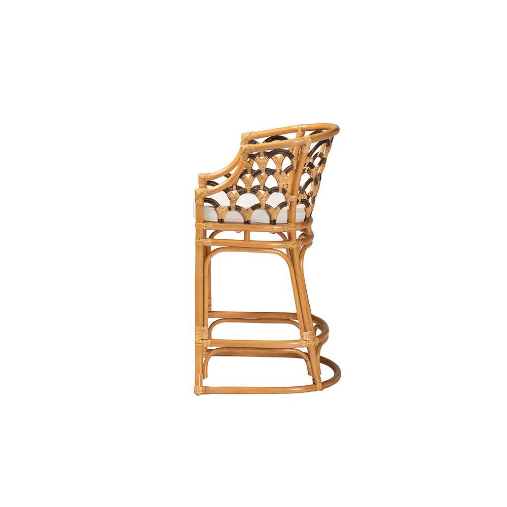 Veneto Modern Bohemian Light Honey and Dark Brown Rattan Bar Stool