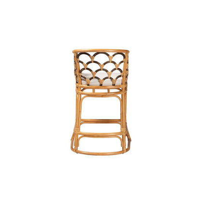 Veneto Modern Bohemian Light Honey and Dark Brown Rattan Bar Stool