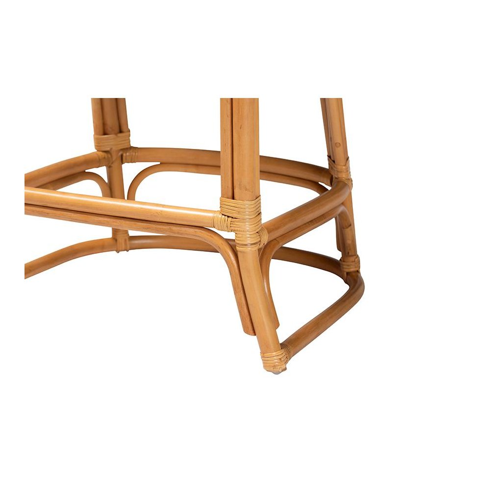 Veneto Modern Bohemian Light Honey and Dark Brown Rattan Bar Stool