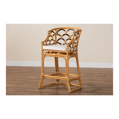 Veneto Modern Bohemian Light Honey and Dark Brown Rattan Bar Stool