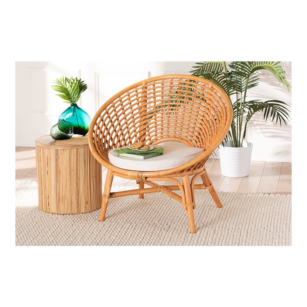 Aerin Modern Bohemian Natural Rattan Accent Chair