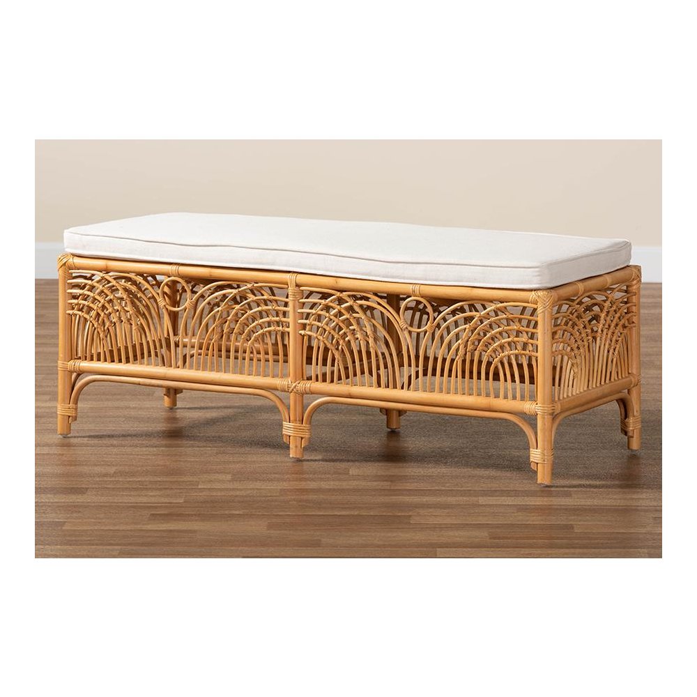 bali & pari Materra Modern bohemian Natural Brown Rattan Bench