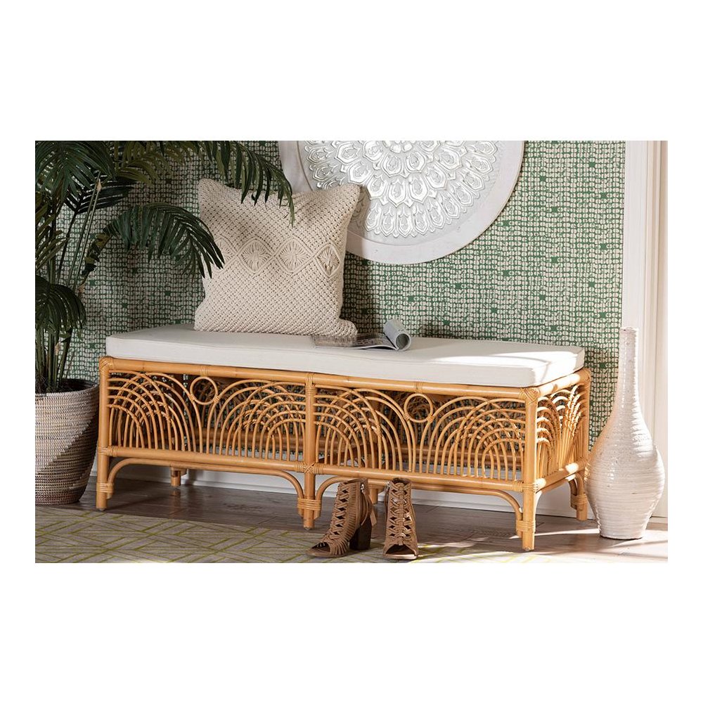 bali & pari Materra Modern bohemian Natural Brown Rattan Bench
