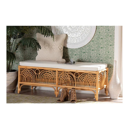 bali & pari Materra Modern bohemian Natural Brown Rattan Bench