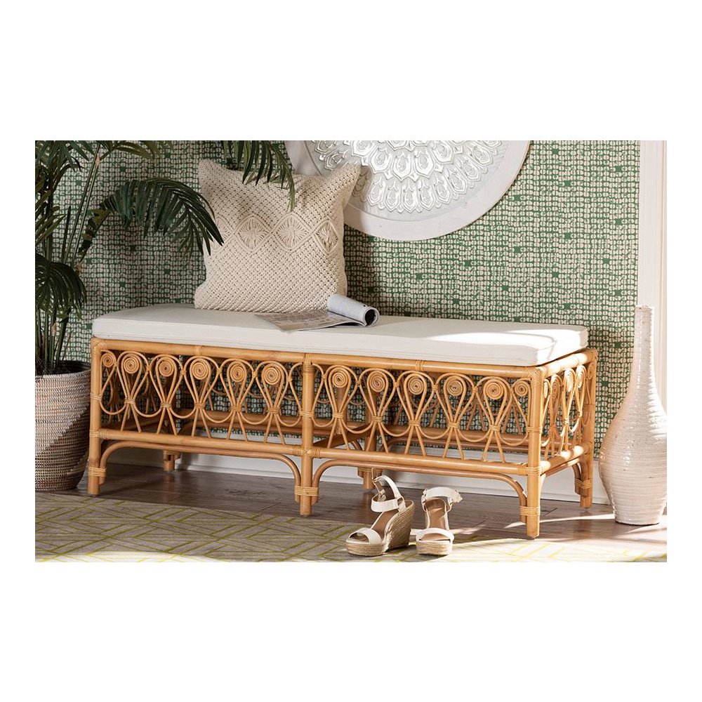 bali & pari Ibiza Modern bohemian Natural Brown Rattan Bench